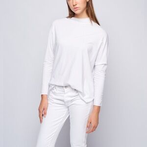 Frank & Eileen Funnel Neck Long Sleeve Tee – White, Women’s XS
